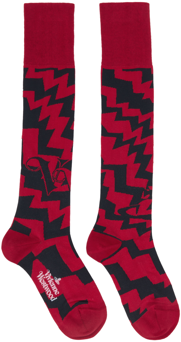 Shop Vivienne Westwood Red Zig Zag Socks