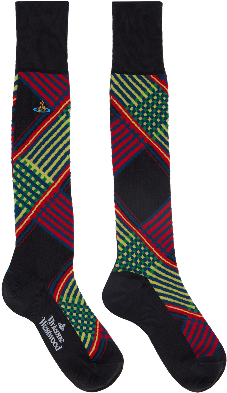 Shop Vivienne Westwood Multicolor Combat Tartan Socks In Black
