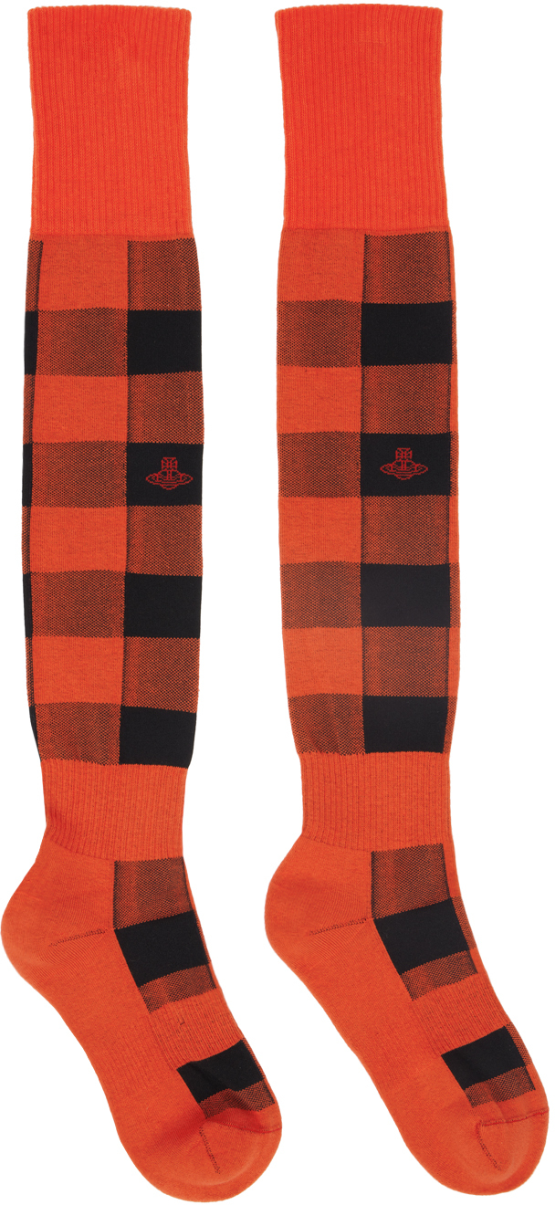 Shop Vivienne Westwood Orange & Black Check Socks