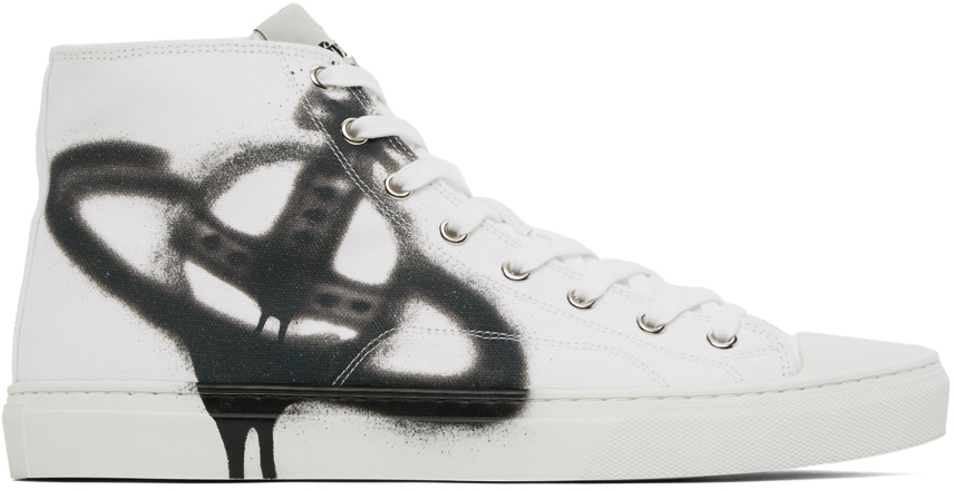 Shop Vivienne Westwood White Plimsoll High Top Canvas Sneakers In A301 Whblk