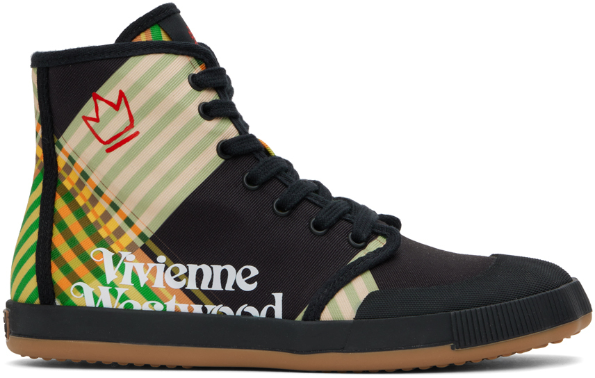 Shop Vivienne Westwood Black Animal Gym High Top Sneakers In Combat Tartan