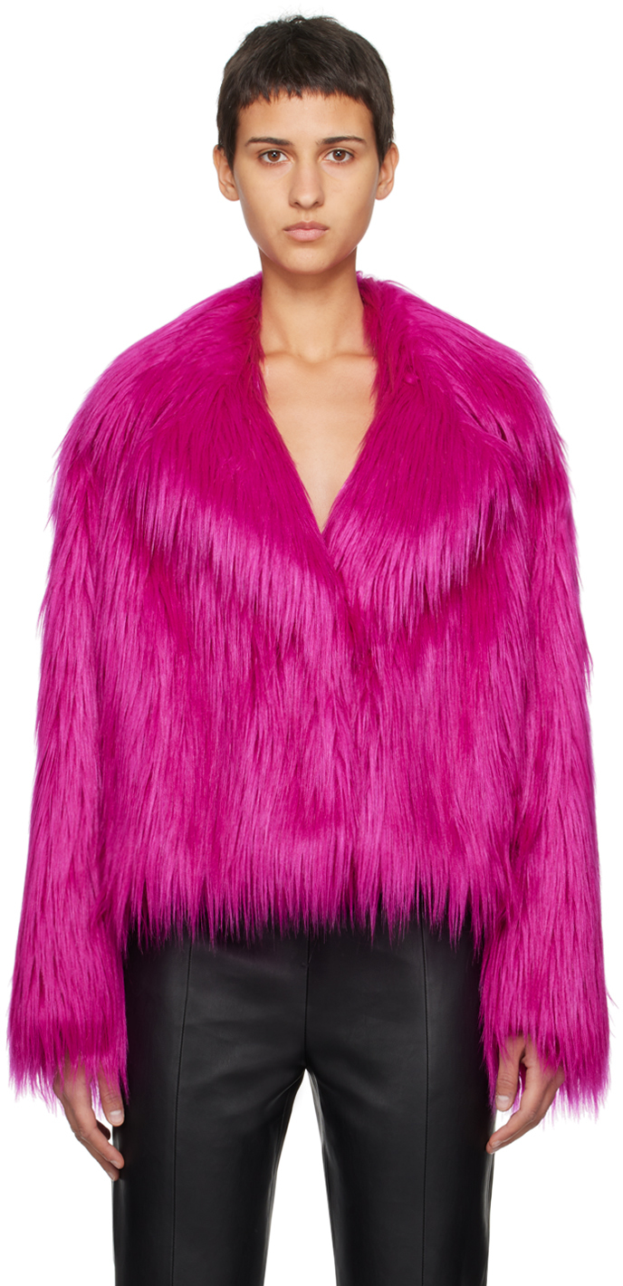 Bright pink faux outlet fur jacket