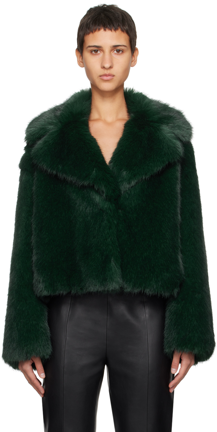 Shop Stand Studio Green Samara Faux-fur Jacket In 56300 Emerald Green