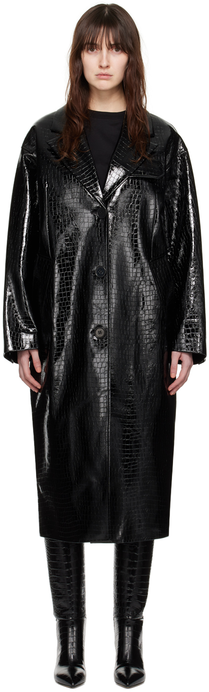 Black Haylo Faux-Leather Coat