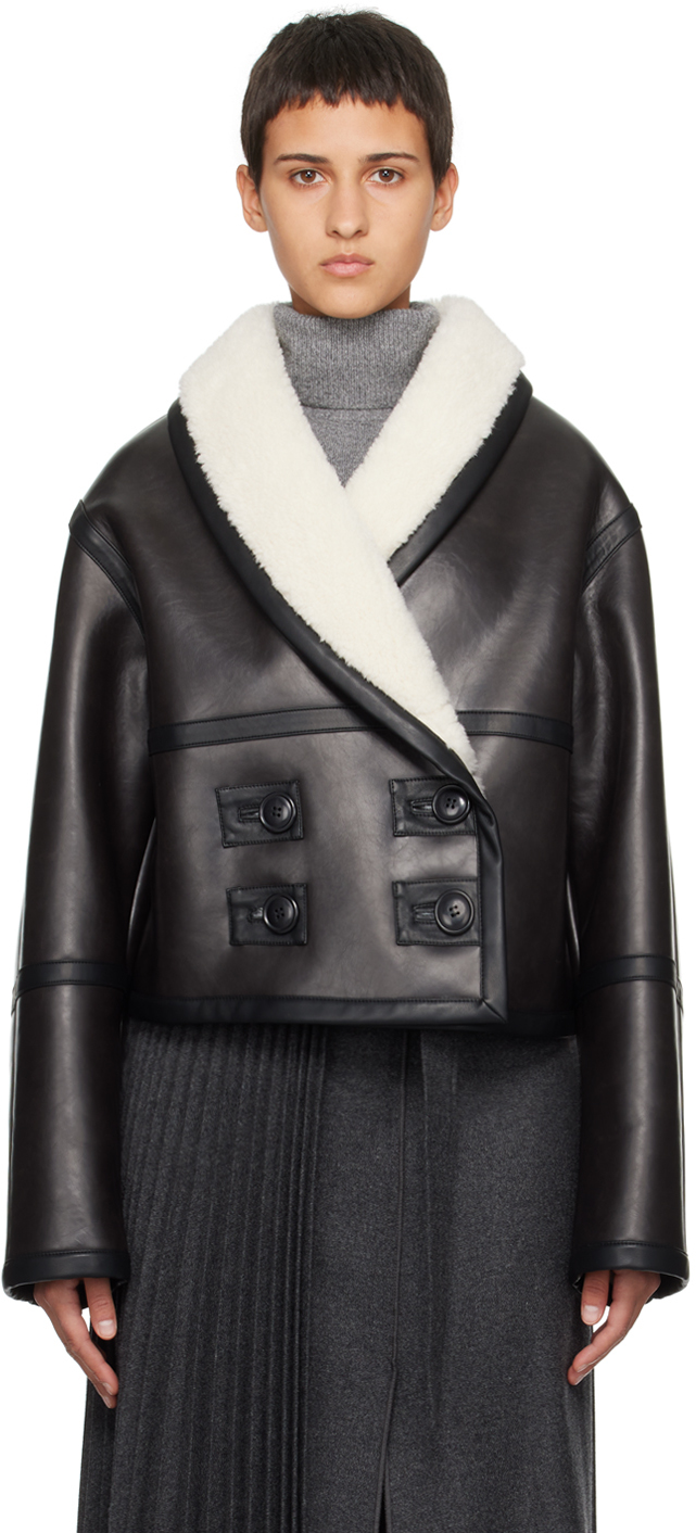 Stand Studio Black Imogen Faux-leather Jacket In 89100 Black/offwhite