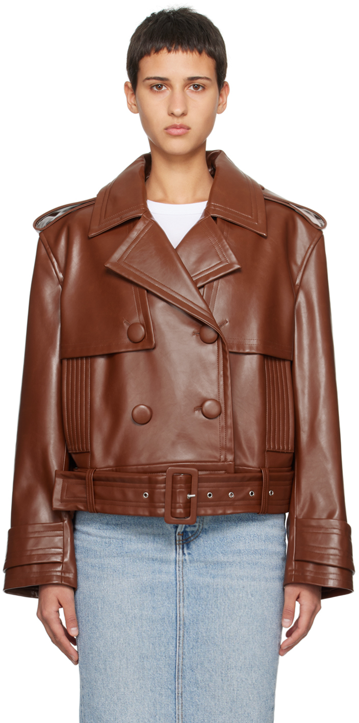 Stand Studio Brown Fern Faux-leather Jacket In 10820 Cognac Brown