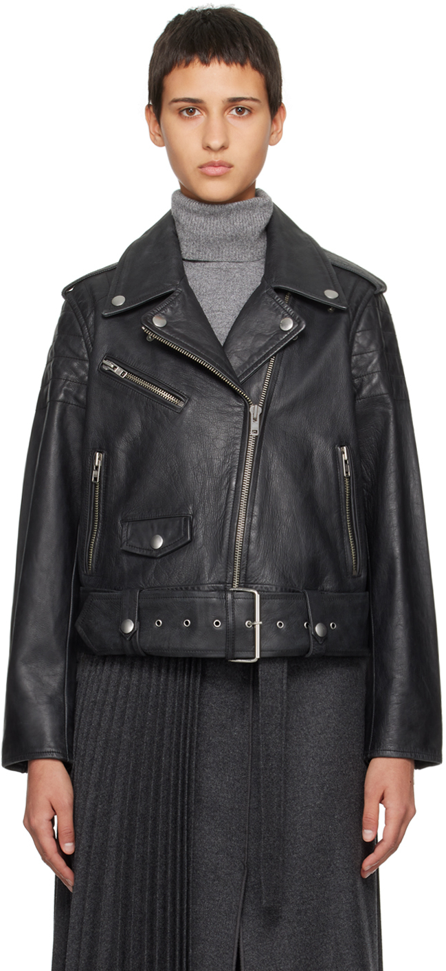 Stand Studio Black Icon Mc Biker Leather Jacket In 89900 Black
