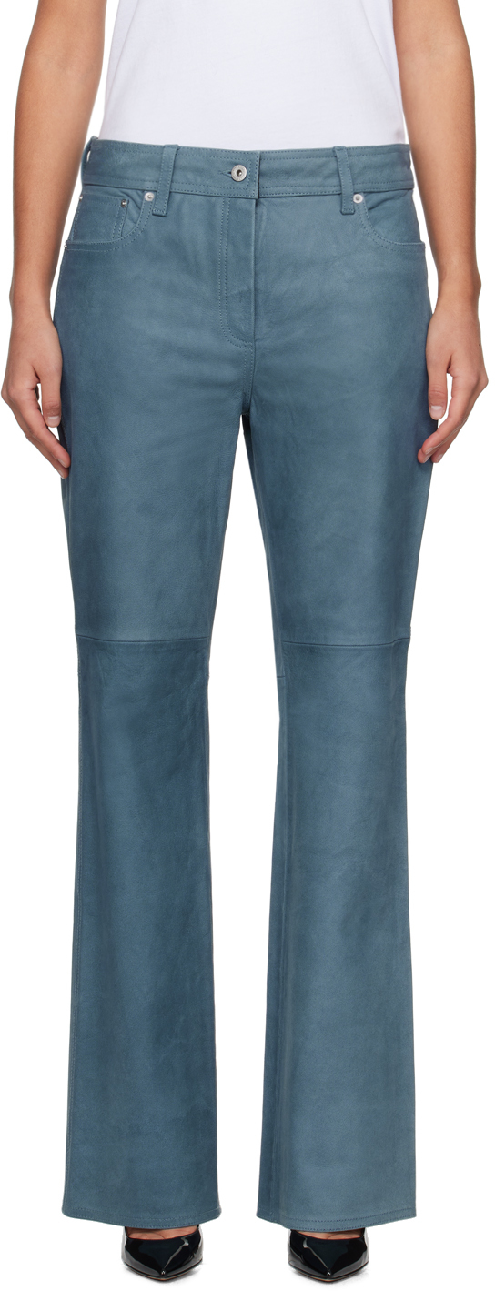 Stand Studio Blue Sahara Leather Trousers In 69940 Washed Indigo