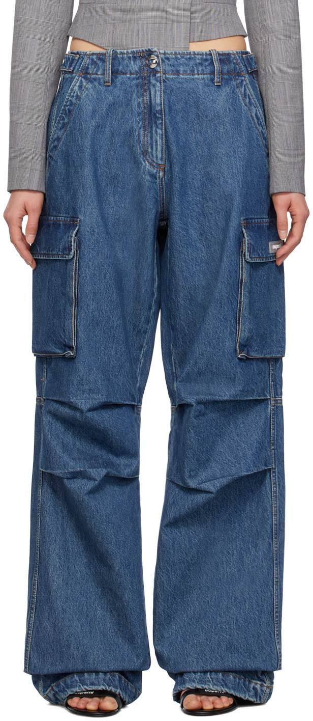 Shop Coperni Blue Wide Leg Denim Cargo Pants