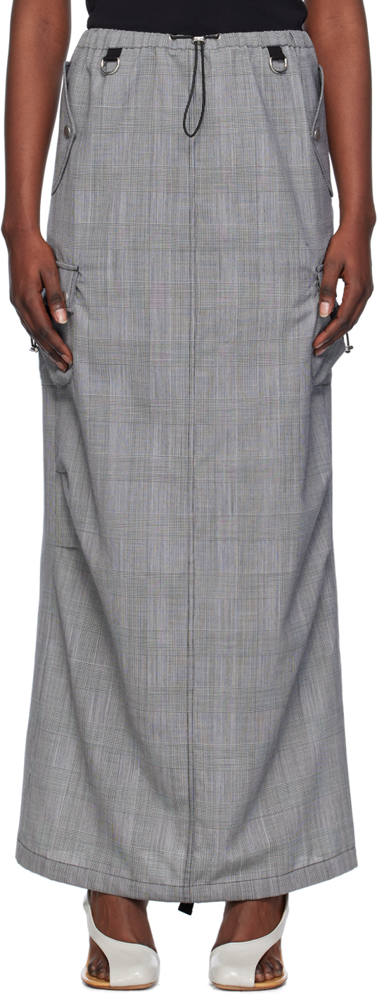 Gray Tailored Cargo Maxi Skirt