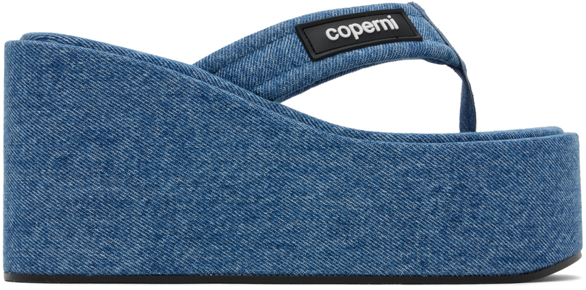 Blue Denim Branded Wedge Sandals