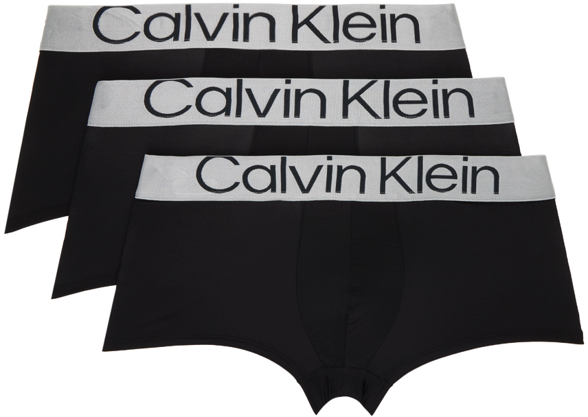 Shop Calvin Klein Underwear Three-pack Black Low-rise Boxers In 902 - Black