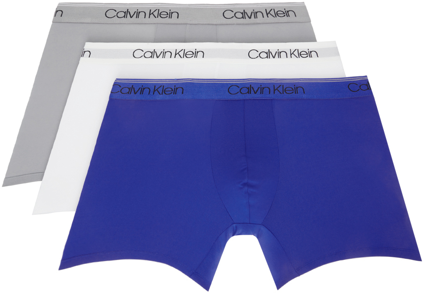 Calvin Klein Underwear Three-pack Multicolor Boxers In Blanc/blue/griffin