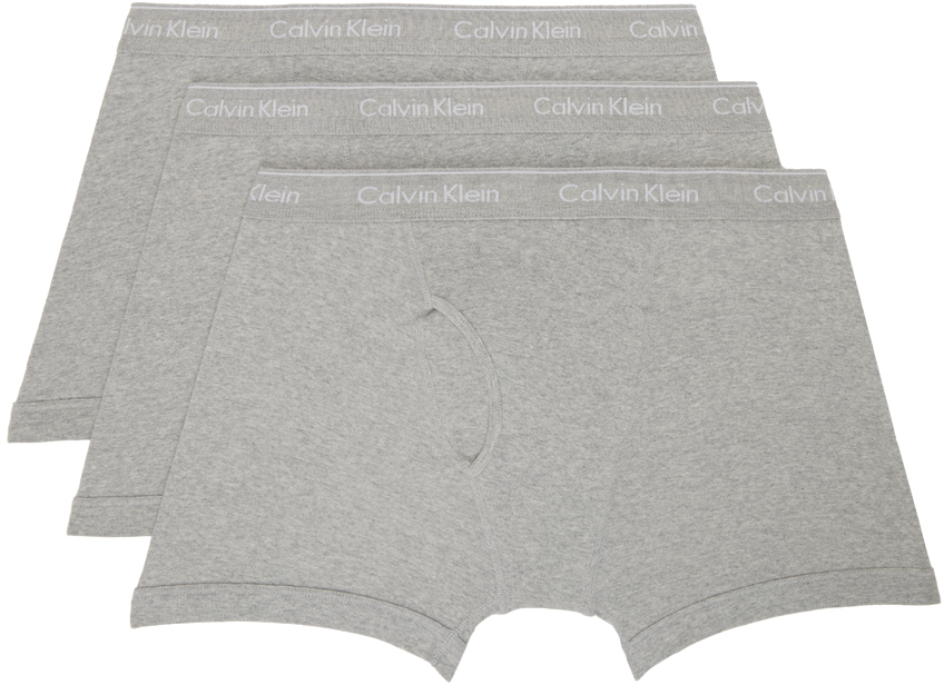 Shop Calvin Klein Underwear Three-pack Gray Boxer Briefs In 020 – Grey Heather