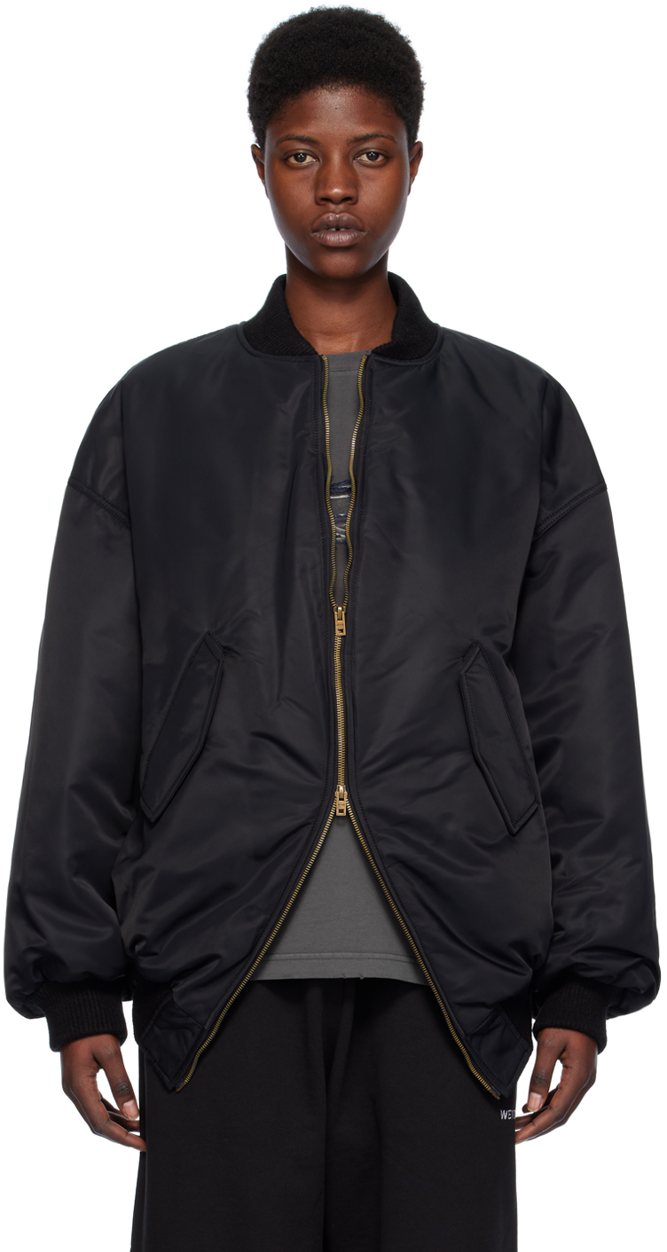 Black Padded Bomber Jacket by We11done on Sale