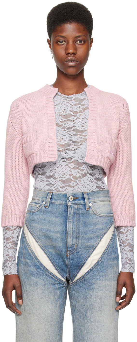 We11 Done Pink Patch Pocket Cardigan In Light Pink