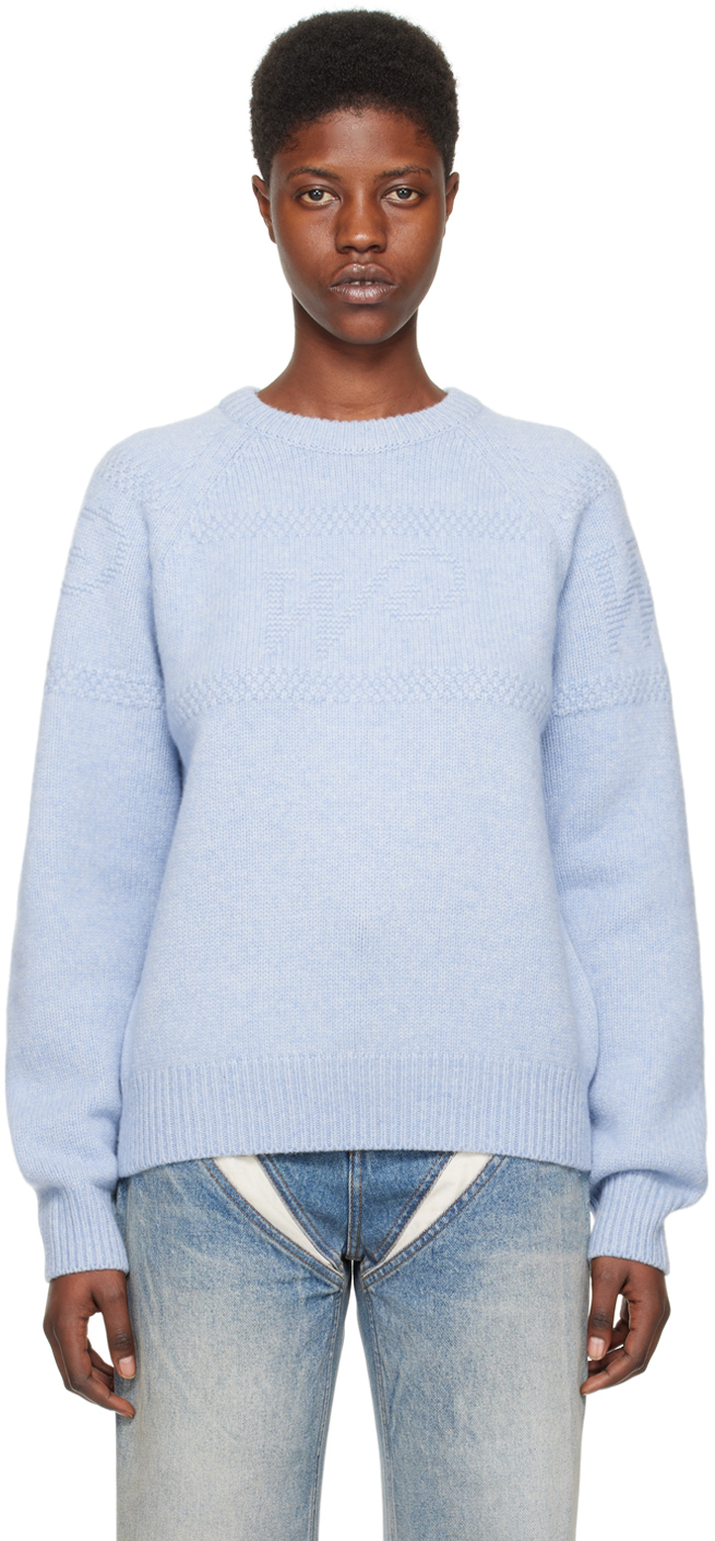 We11 Done Blue Jacquard Sweater In Sky