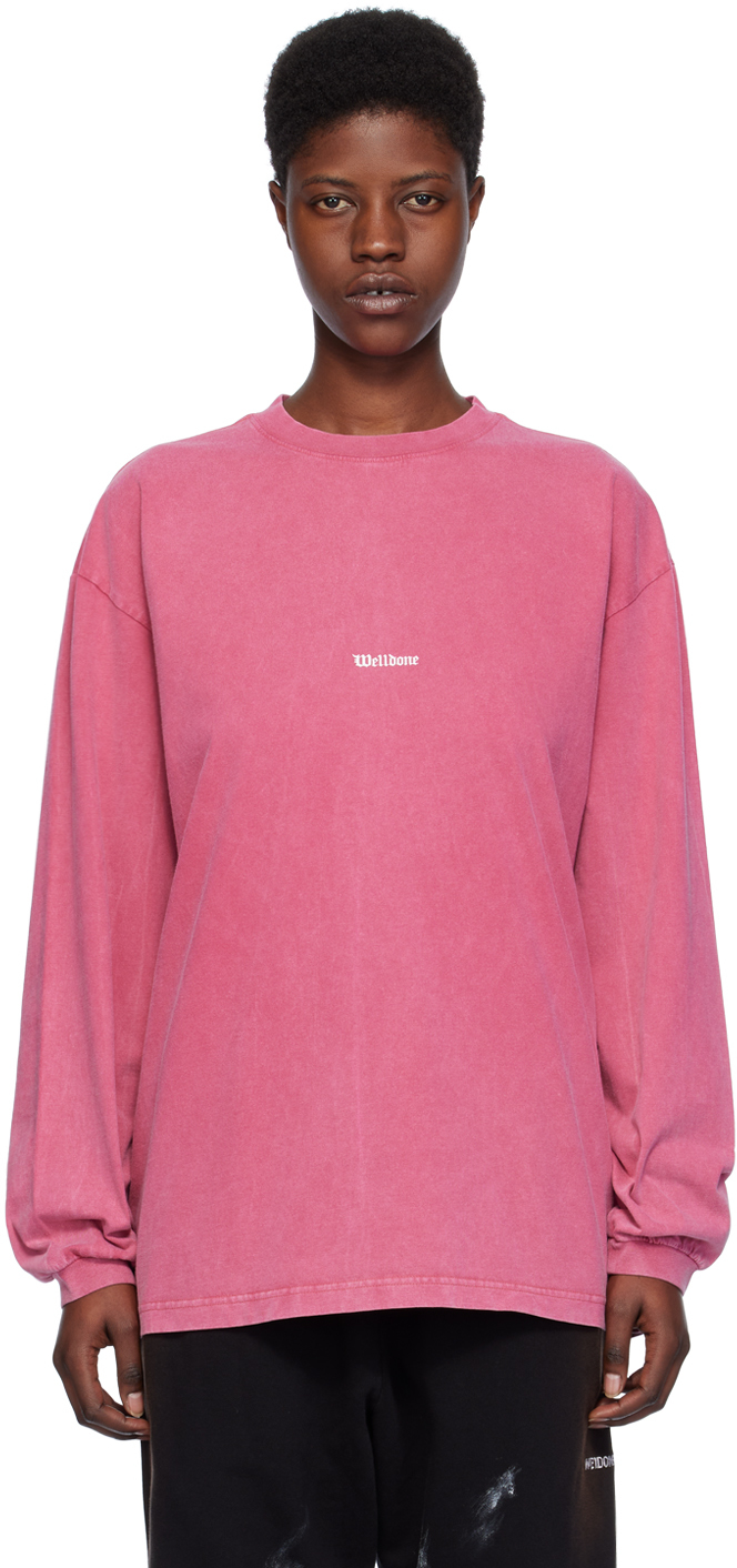 We11done: Pink Vintage Horror Long Sleeve T-Shirt | SSENSE Canada