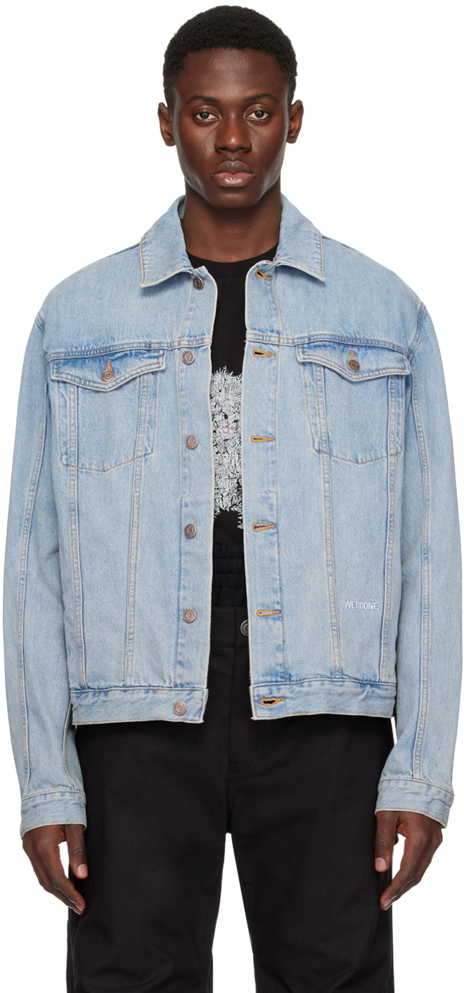 We11 Done Blue Embroidered Denim Jacket In Ice