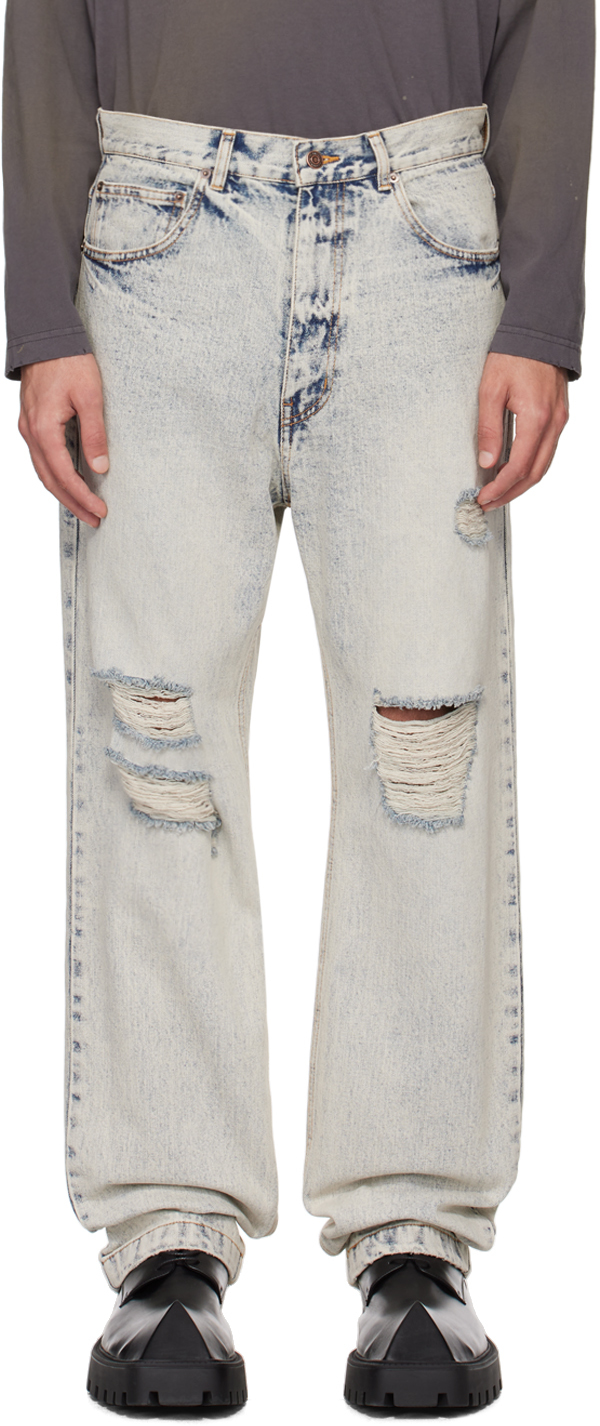 We11 Done Blue Distressed Denim Jeans In Ice