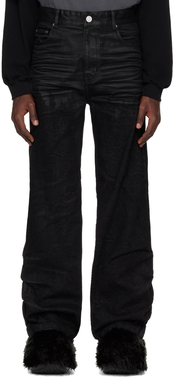 Black Distressed Thread Jeans