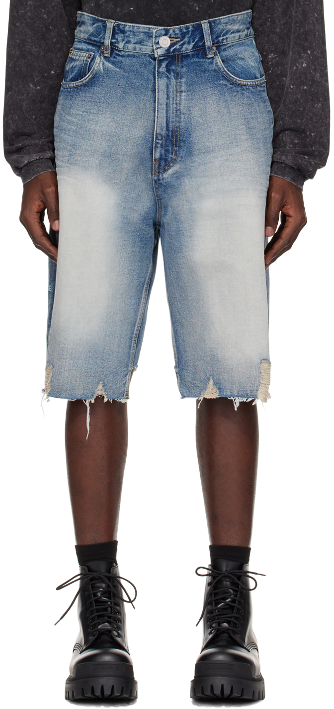 We11 Done Blue Faded Denim Shorts In Sky