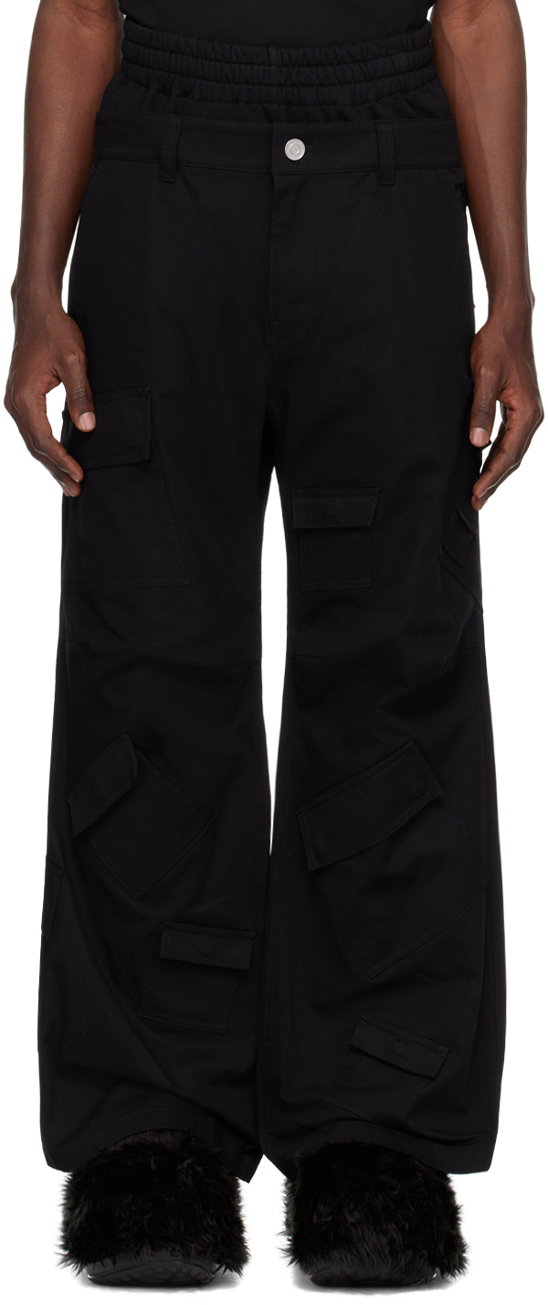 We11 Done Black Layered Cargo Trousers