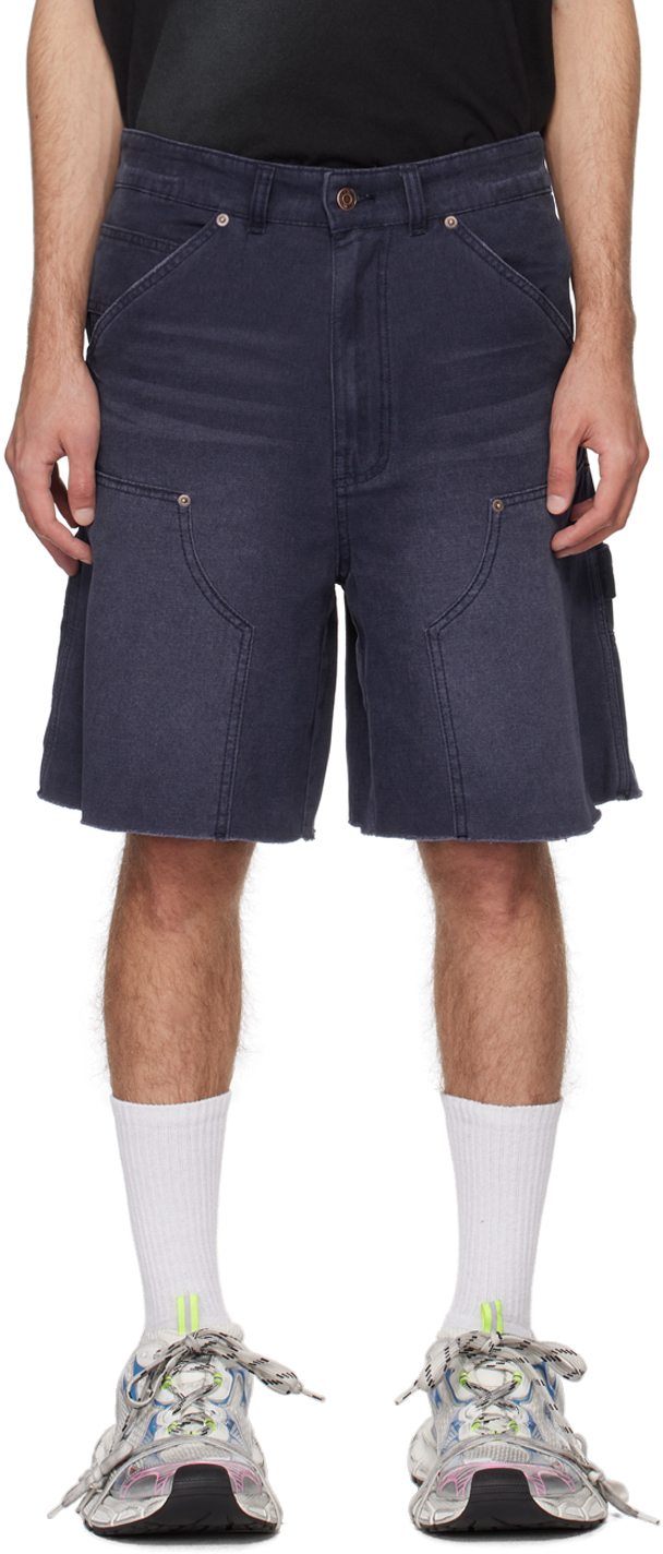 We11 Done Navy Faded Cargo Shorts