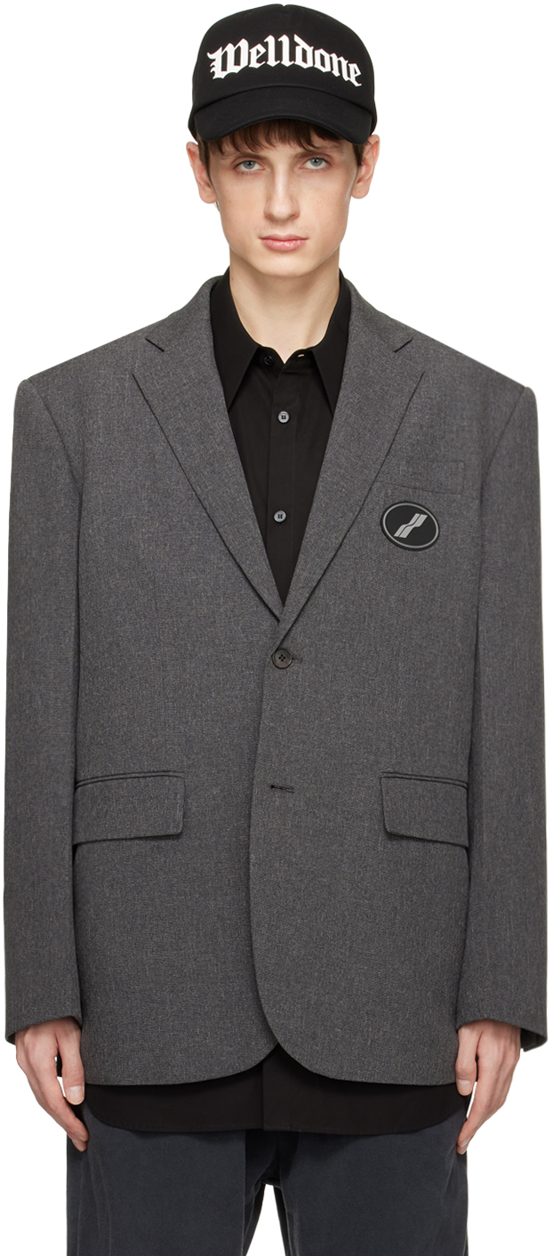We11 Done Gray Oversized Blazer In Charcoal