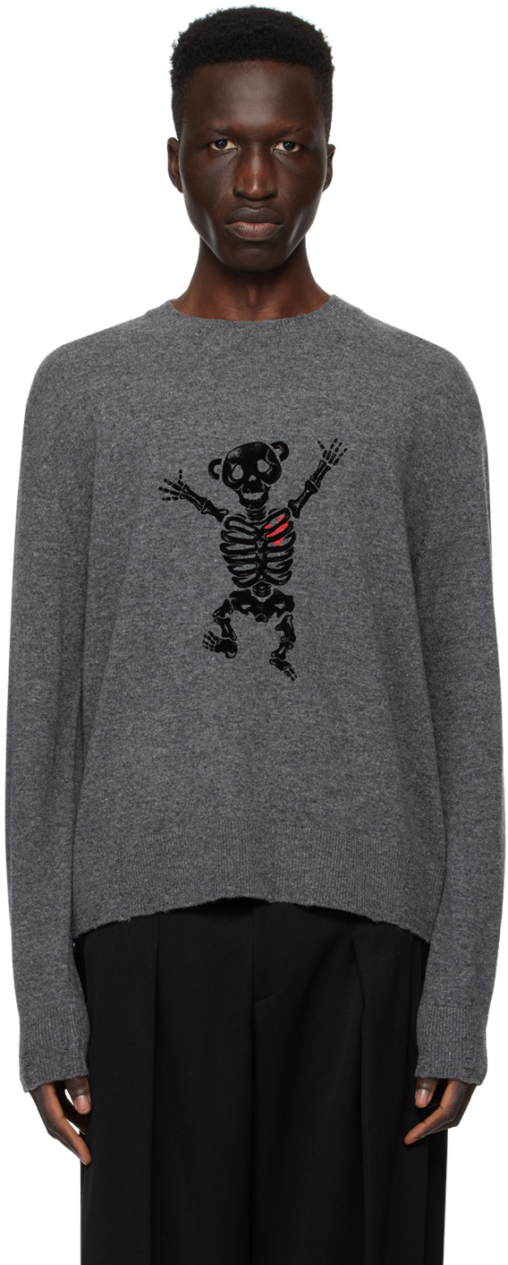 Shop We11 Done Gray Bolt Teddy Sweater In Dark Grey