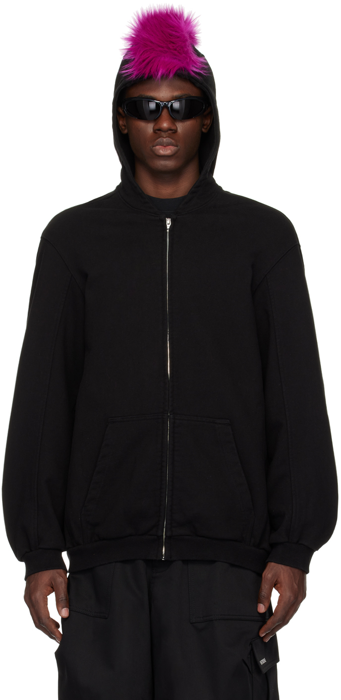 Black Zip Up Faux Fur Hoodie