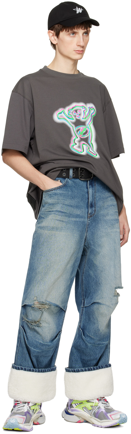 We11 Done Gray Colorful Teddy T-shirt In Charcoal