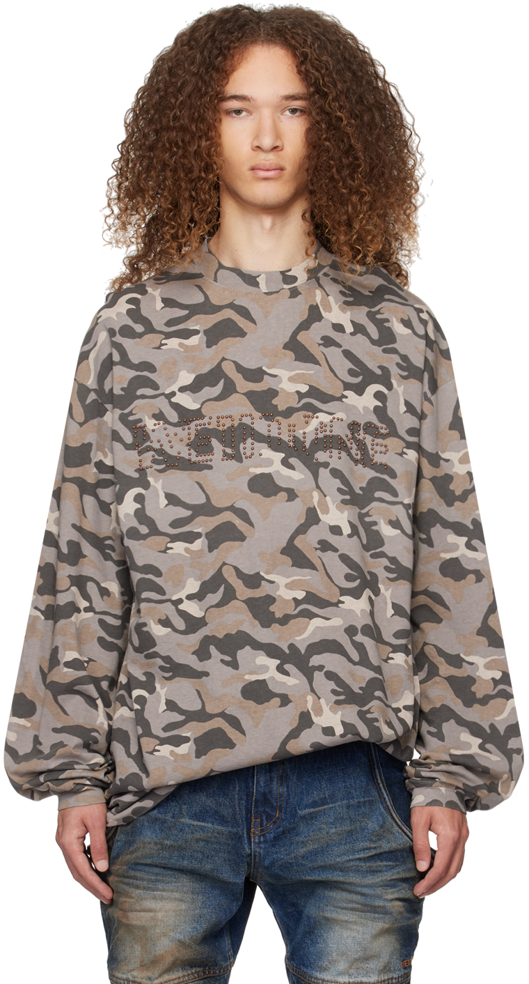 We11 Done Gray Camo Long Sleeve T-shirt In Grey