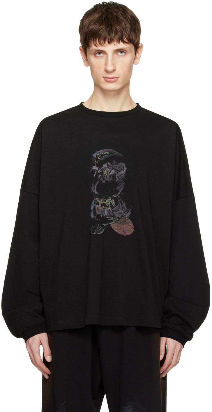 Black Graphic Long Sleeve T-Shirt by We11done on Sale