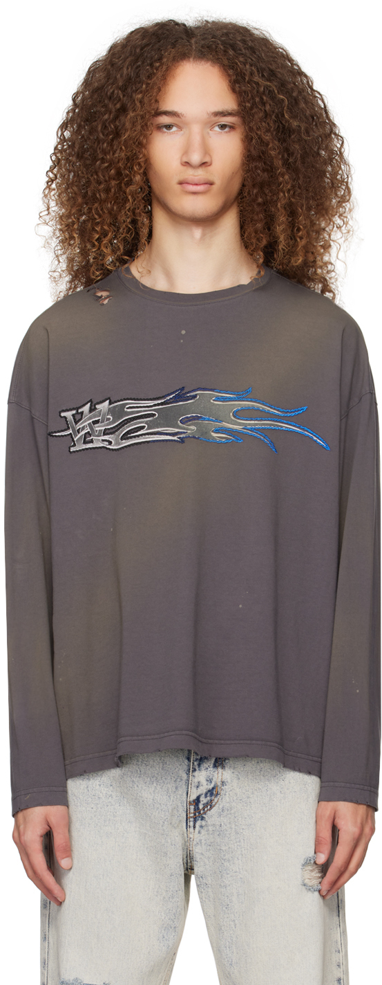 We11 Done Grey Faded Long Sleeve T-shirt In Charcoal