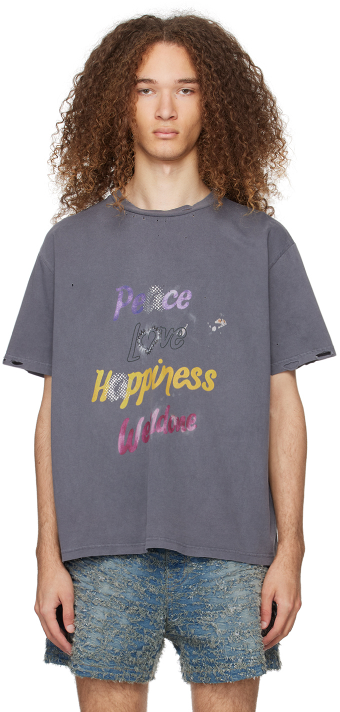 We11 Done Grey 'peace' T-shirt In Charcoal