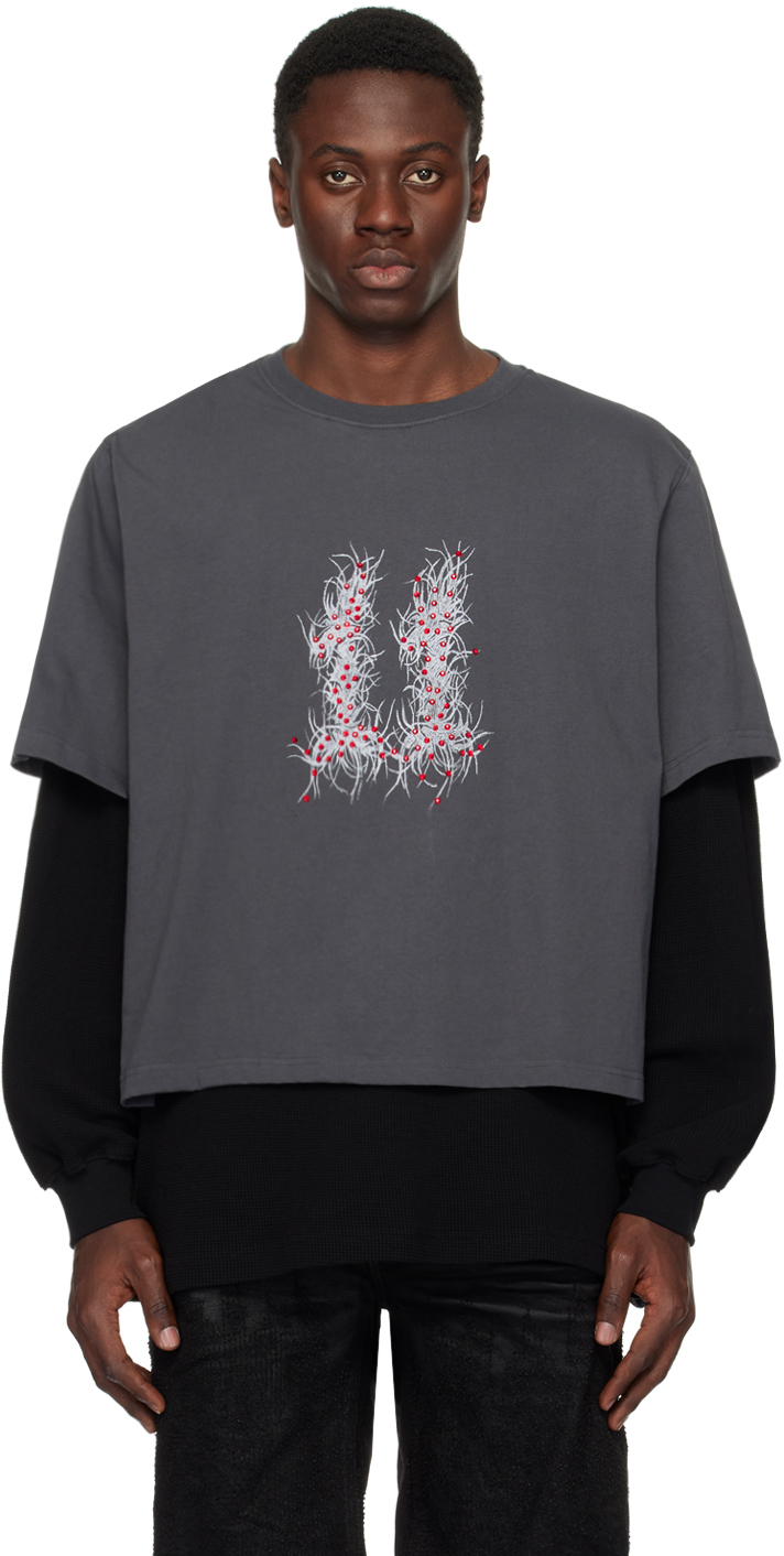 We11 Done Gray & Black Layered Long Sleeve T-shirt In Grey