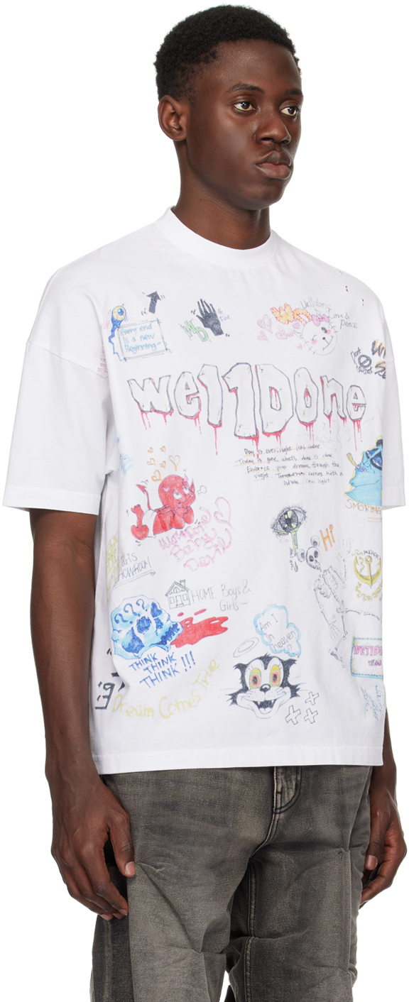 We11 Done White Doodle T-shirt In White