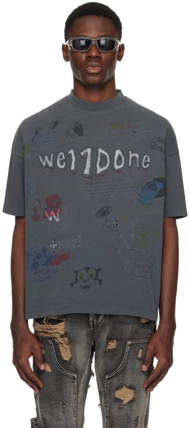 We11 Done Gray Doodle T-shirt In Grey