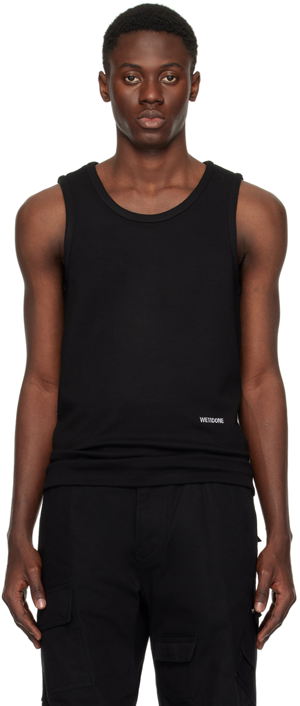 We11 Done Black Embroidered Tank Top
