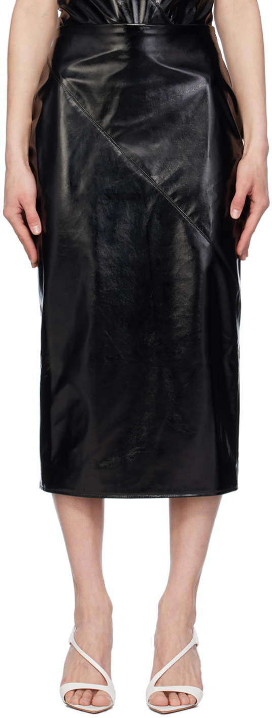 Black Kuana Faux-Leather Midi Skirt