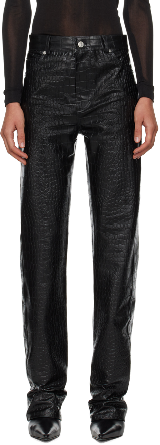 Lu'u Dan Black Croc Faux-leather Trousers In Mp005le