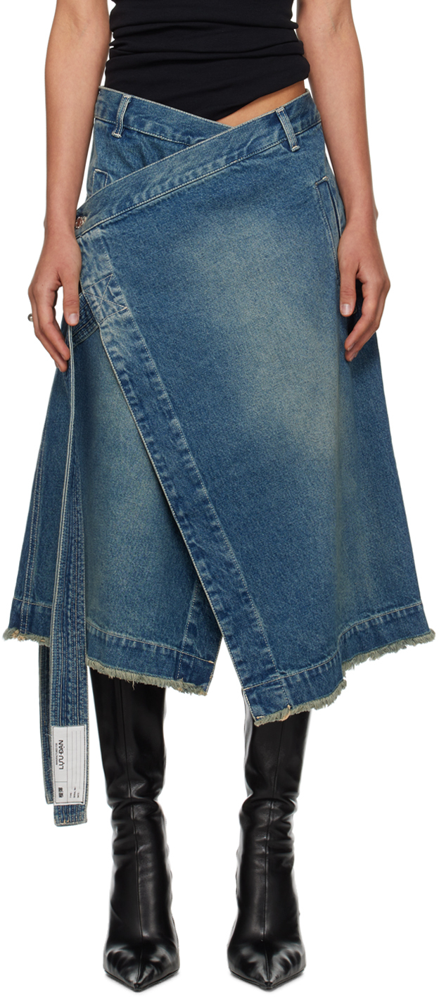 Blue Wrap Denim Midi Skirt