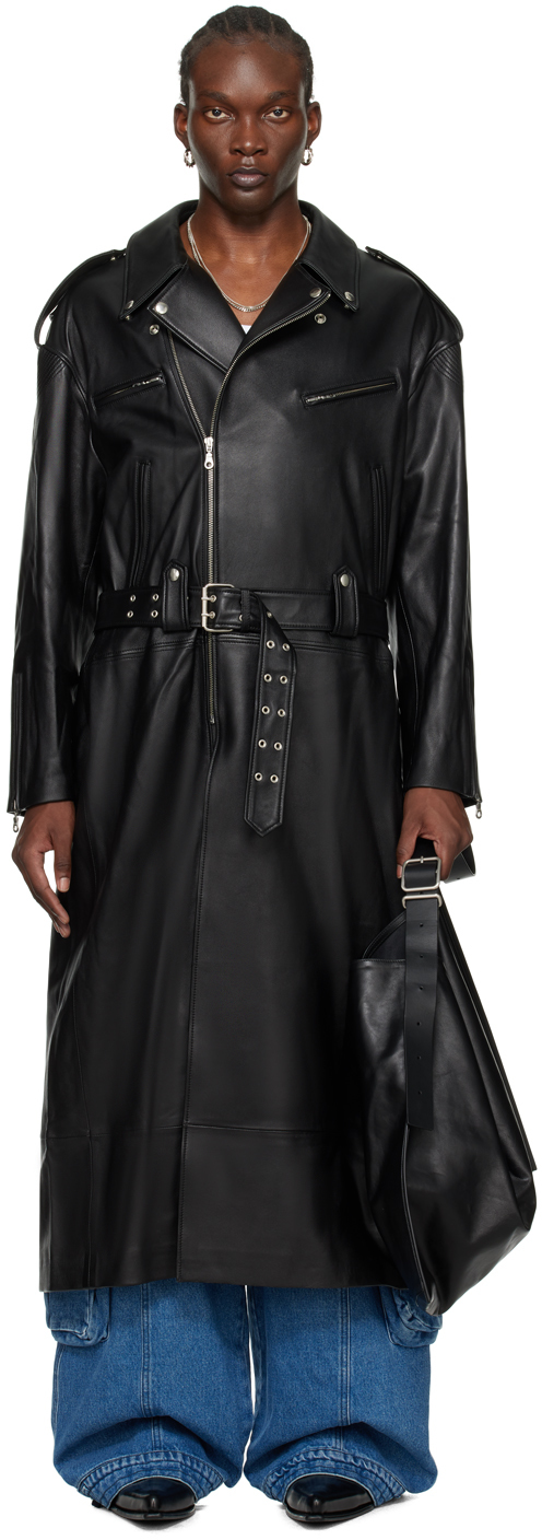 Black Long Perfecto Leather Coat