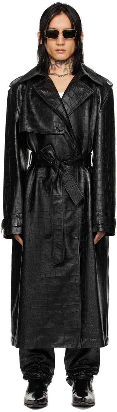 Lu'u Dan Black Croc Faux-leather Trench Coat