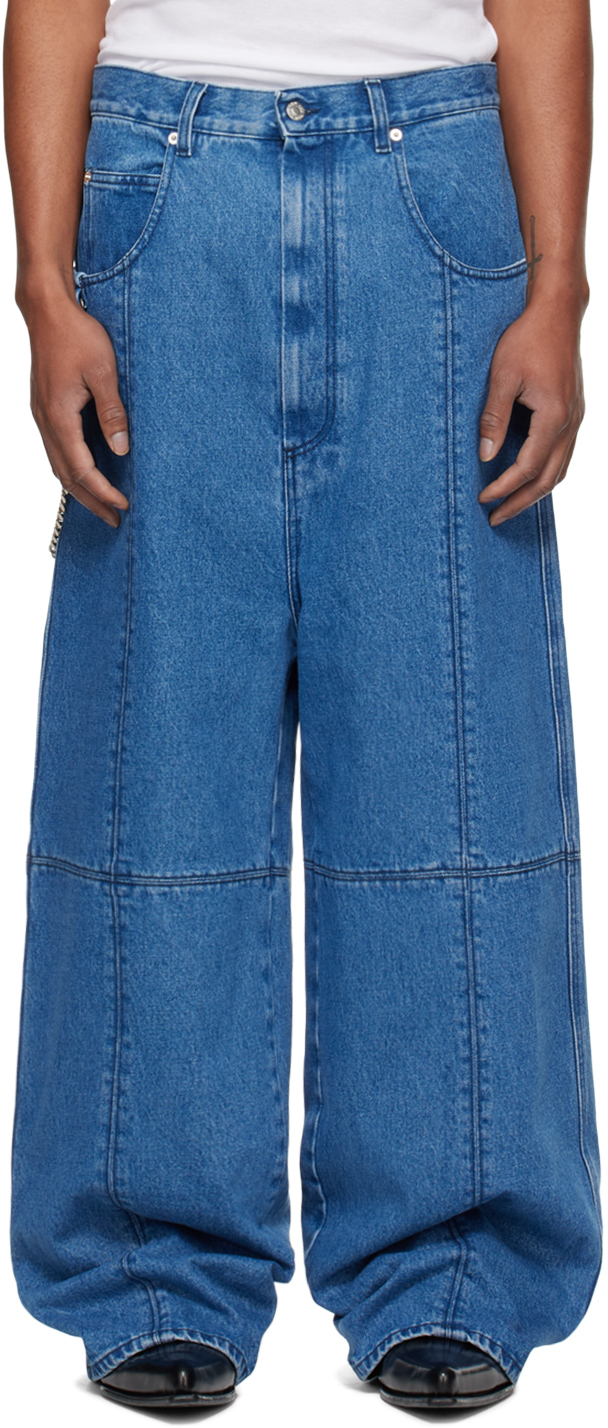 Lu'u Dan Blue Paneled Jeans In Mid Blue