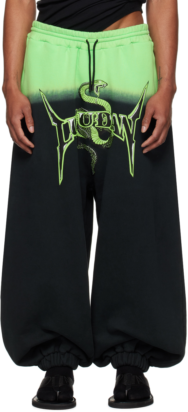 Lu'u Dan Green & Black Metal Head Sweatpants In Slime Green / Print