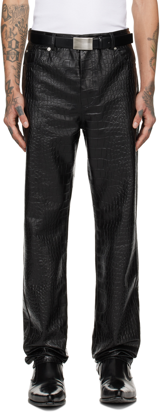 Black Croc Faux-Leather Trousers
