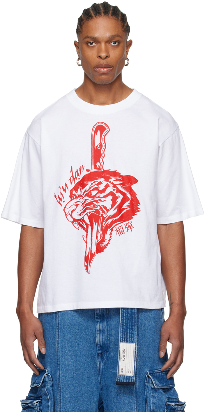 Lu'u Dan White Graphic T-shirt In White / Tiger Knife