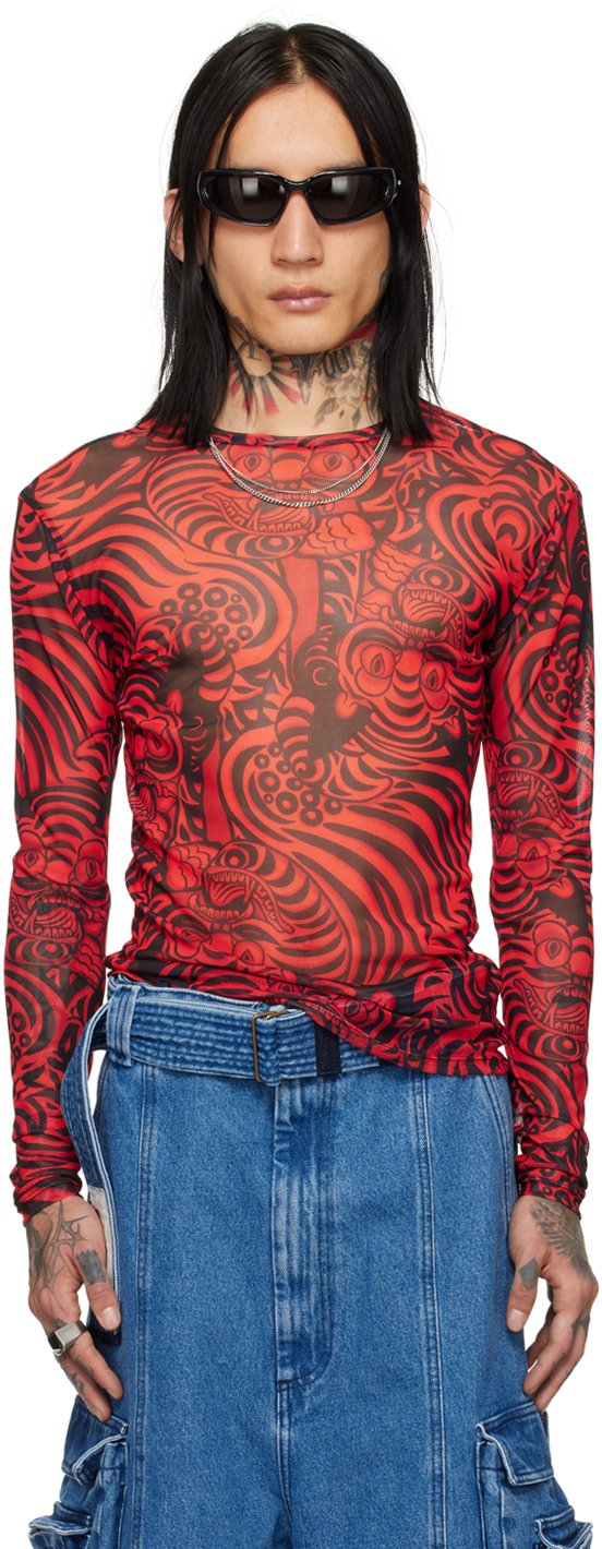 Lu'u Dan Red & Black Graphic Long Sleeve T-shirt In Red/black Print